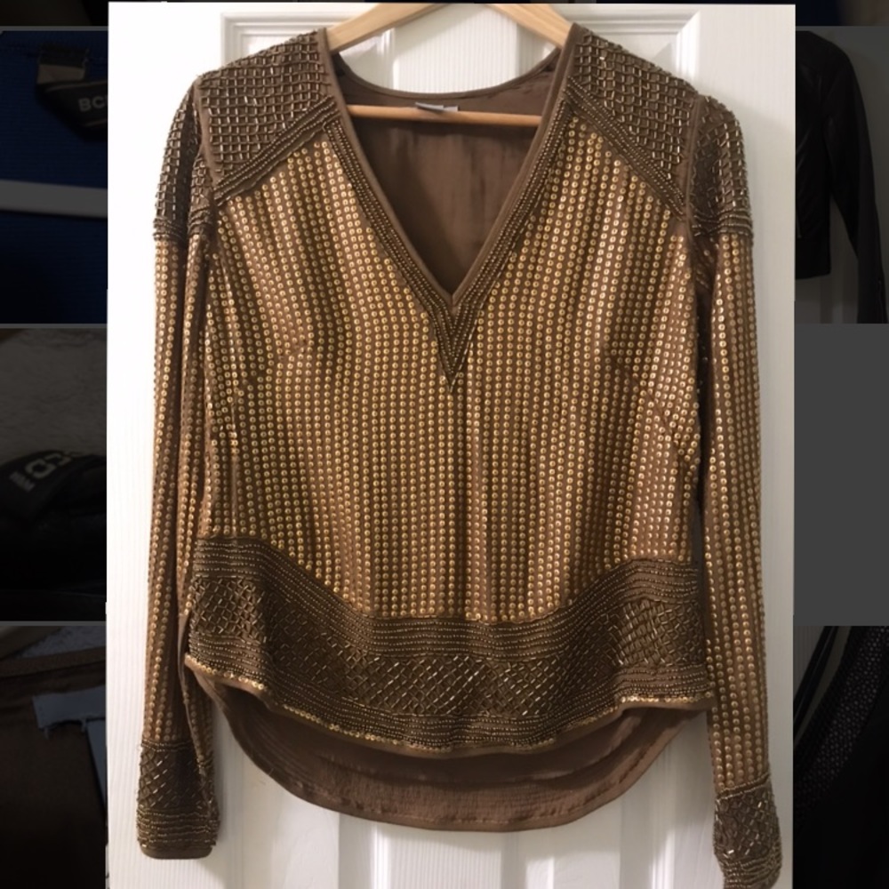 H&M Conscious Sequin/Beaded Bronze Long Sleeve Top